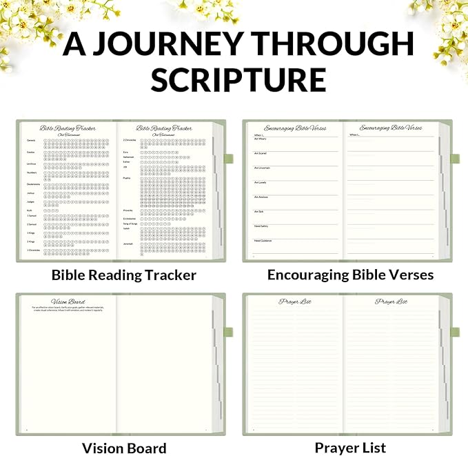 SUNEE Christian Bible Study & Prayer Journal – Undated 6-Month Scripture Notebook for Daily Devotional & Faith Growth, Meaningful Religious Gift for Women, Men, Pastor or Graduation (Grey Green)