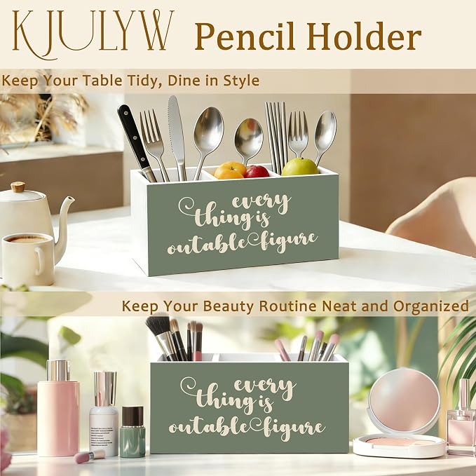 Everything Is Figureoutable Motivational Pen Holder for Desk, Inspirational Gifts for Women Men Coworkers Wooden Box Pencil Pen Holder Organizer for Home Office Desk Accessories
