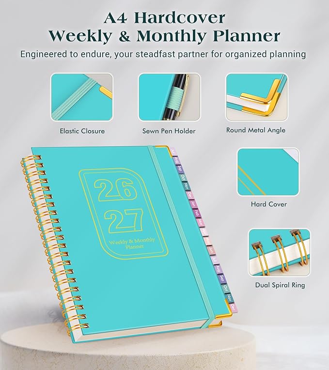 Academic Planner 2026-2027, 18 Months Weekly and Monthly Hardcover Planner, July 2026 - December 2027, 8.5" x 11" A4 Large Daily Calendar Planner Book with Tabs, Spiral College School Agenda Organizer for Student Teacher, Pacific Green