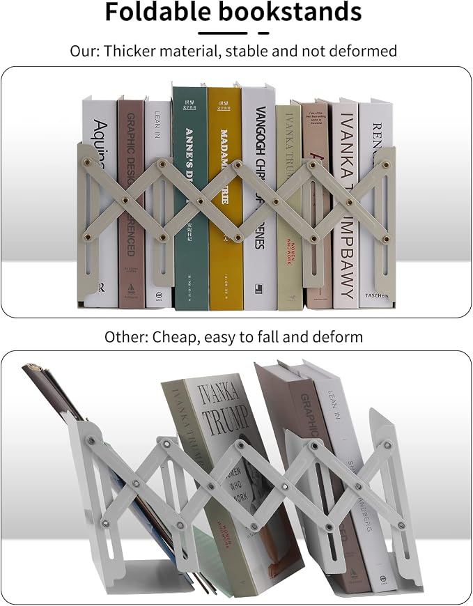 MSDADA Adjustable Bookends, Book Ends for Heavy Books, Expandable Book Organizer for Desk, Shelf, Office, School, for 6 7 8 9 10 11-15 Boys and Girls, Extends up to 19 inches (Beige)
