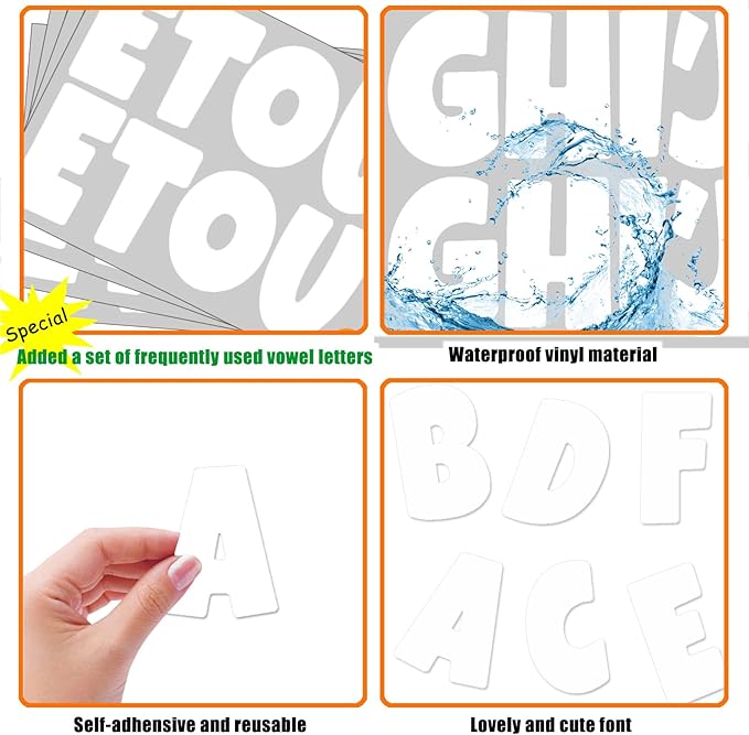 Bemeol 42 Sheets 504 Pieces Letter Stickers Bulletin Board Letters 2.5 Inch Self Adhesive Alphabet Sticker Letters for Poster Board Classroom Crafts Home Decor(White)