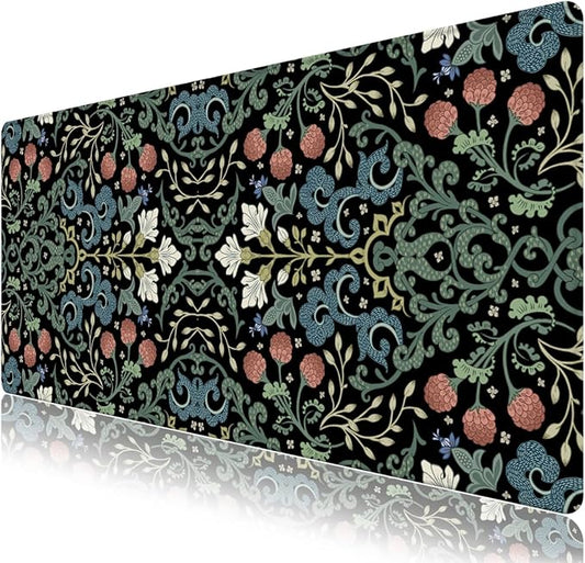 Desk Mat for Keyboard and Mouse, Large Non-Slip Mouse Pad Keyboard Pad, Computer Mats for Desktop, Desk Pad with Stitched Edges for Office, Gaming I Gothic Floral Morris Style