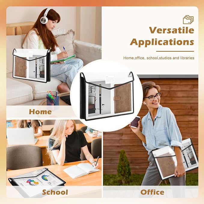 12 PCS 11 x 17 Inch Expandable Tabloid Size Document Folder with Label A3 Plastic Folders for Documents Black Expanding File Wallet Envelope Size Waterproof Clear Plastic File Pouch for Office
