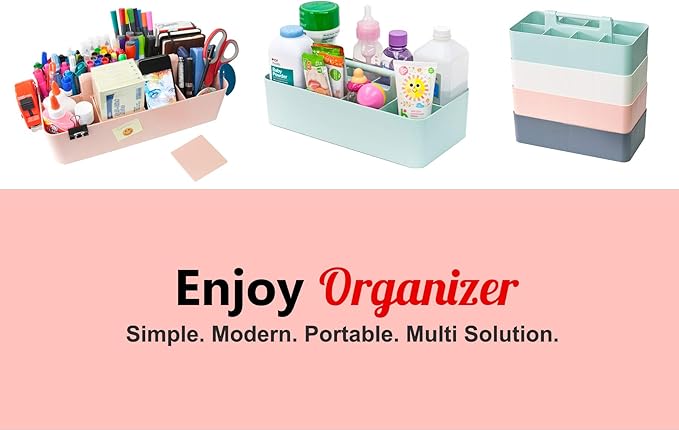 Portable Caddy Organizer - Stackable Plastic Caddy with Handle | Desk, Makeup, Dorm Caddy, Classroom Art Organizers (Made In Usa) (Mint/Ivory/Gray/Black)
