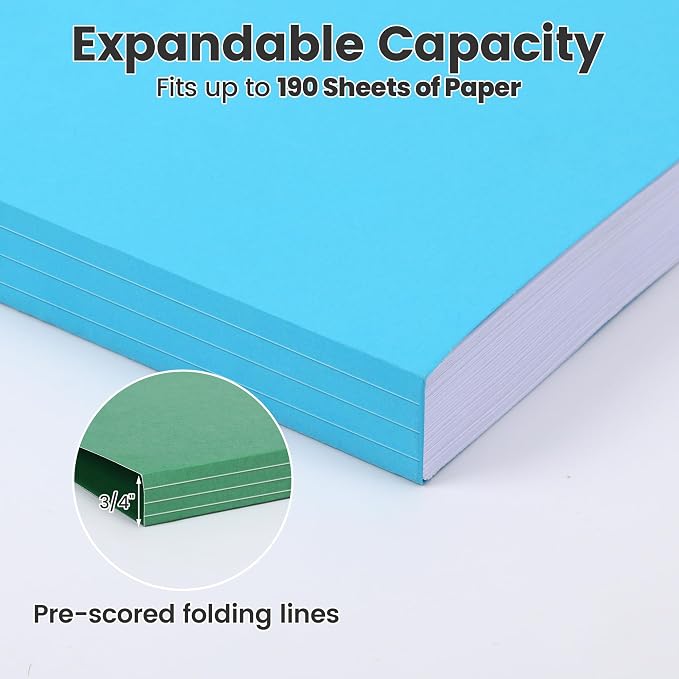 Colored File Folders, Letter Size, 1/3 Cut Tab. Chromatic Manila Folders 8.5 x 11 for Documents, Basic File Folders with Foldable Lines, Carpetas para Documentos for Office, School (100, Blue)