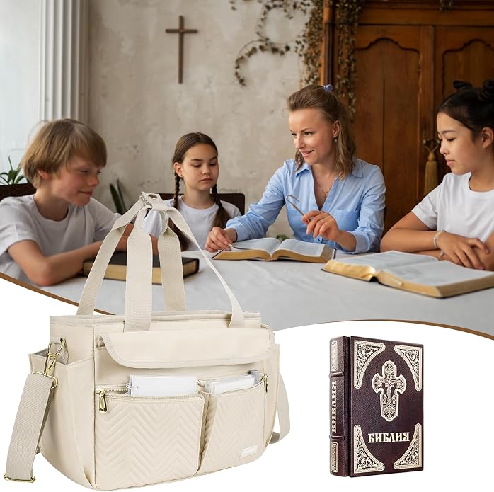 Bible Bag for Women with Shoulder Strap,Bible Carrying Case,Church Bag with Multiple Pockets for Bible Study Accessories