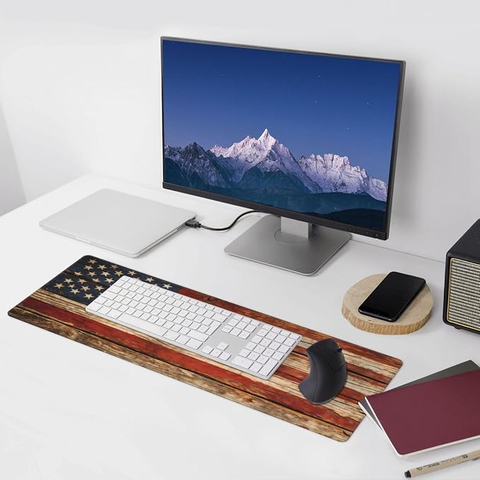 American Antique Flag Wood Gaming Mouse Pad, Large Mouse Pad for Desk Mat XXL XL Mousepad, Big Keyboard Pad Office Desk Accessories Decor