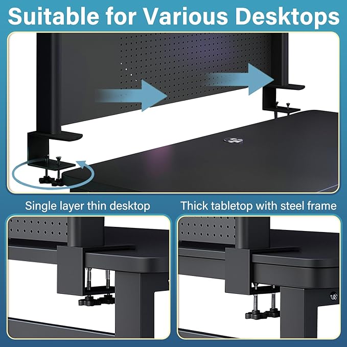 Clamp On Desk Shelf Organizer, Clamp On Desk Pegboard,Computer Desk Accessories for Office, Privacy Panel for Gaming Desk, Clamp-On Desktop Shelving System,Black (31.5in)