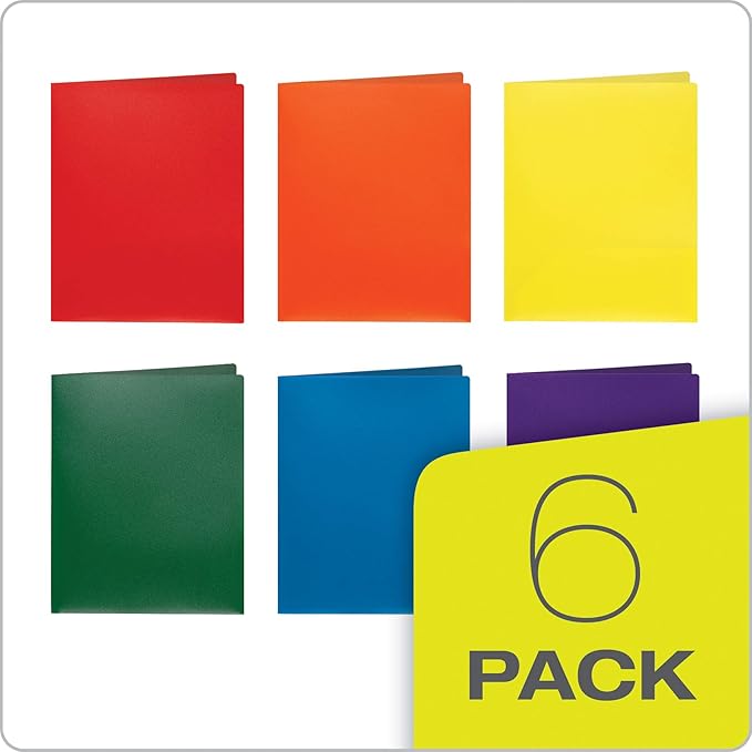 Oxford Folders with Pockets, Durable Plastic, Two Pocket Folders, Assorted Colors (15187), Letter, 6 per Pack (Pack of 8)