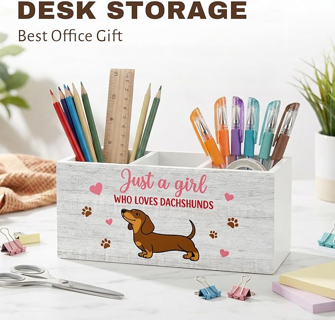 Dachshund Pen Pencil Holder for Office Desk Dachshund Office Decor Wooden Weiner Dog Organizer Desktop Decor Gift for Women Cute Makeup Brush Toothbrush Holder for Bathroom Desk Accessories