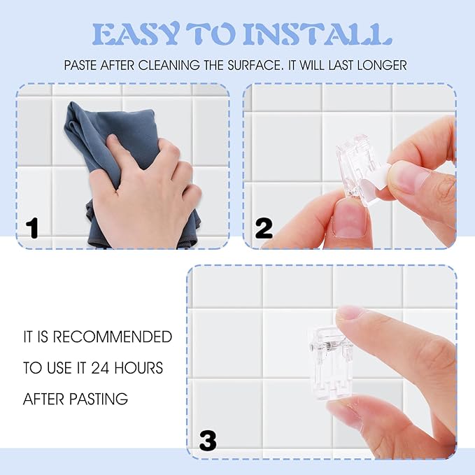 15Pcs Self Adhesive Clips, Tapestry Wall Hanging Clips Wall Clips for Hanger Poster Clips Shower Curtain Clips Double-Sided Adhesive Spring Clips for Blanket Poster Clothing Wall Flag (Clear)