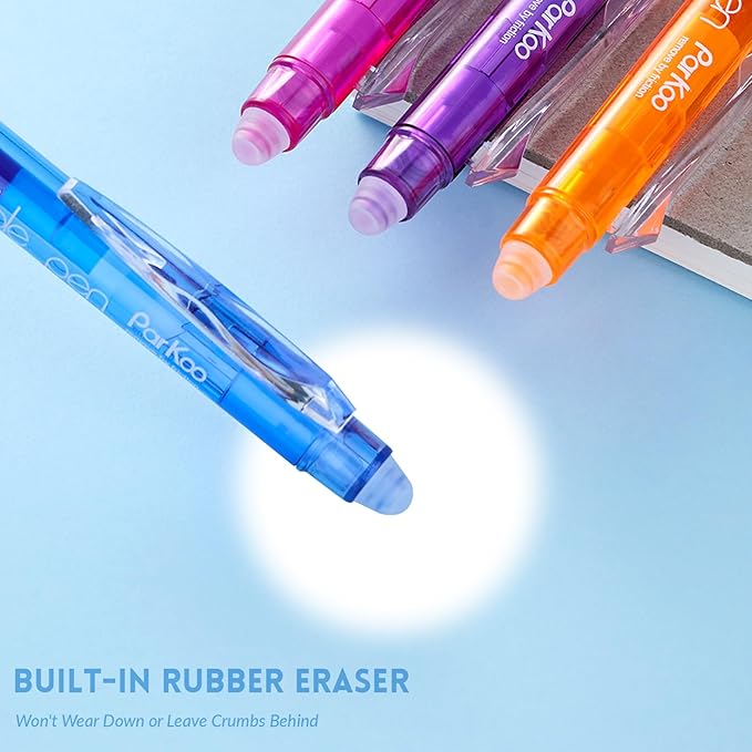 ParKoo 18 Colors Retractable Erasable Gel Pens Clicker, Fine Point 0.7mm, Make Mistakes Disappear, Comfort Grip for Journaling Drawing Writing Planners