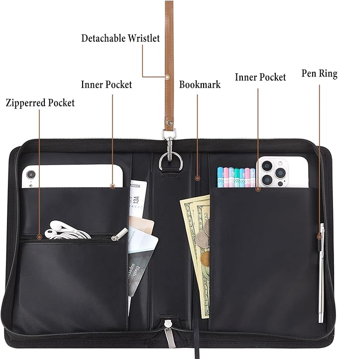 Bible Cover Case for Women and Men, PU Leather Bible Bag Bible Study Supplies Accessories with Detachable Wrist Strap