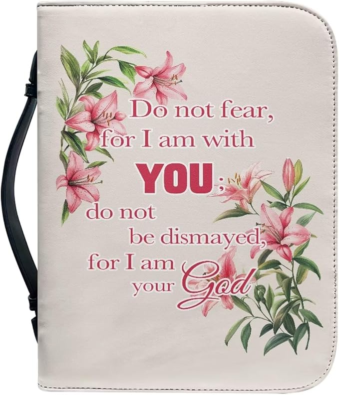 Pink Flower Bible Cover Bag with for Women Bible Cover Carrier Bag for Girls Carrying Organizer Bag Bible Accessories Gift-Size：L