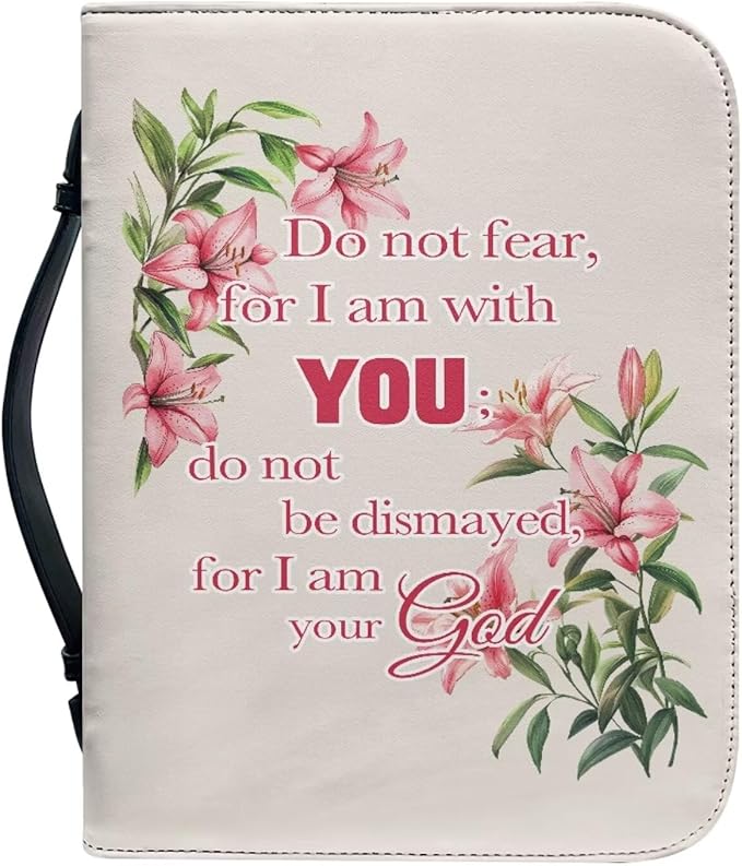 Pink Flower Bible Cover Bag with for Women Bible Cover Carrier Bag for Girls Carrying Organizer Bag Bible Accessories Gift-Size：L