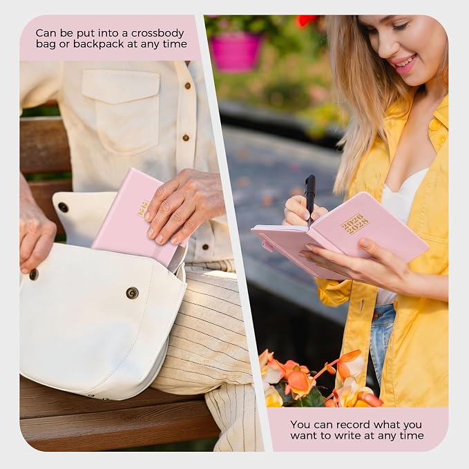 KONVINIT Pocket Calendar 2026-2028, 24-Month Pocket Calendar 2027 Planner Runs from July.2026 Until June.2028, Pink PU Monthly Planner with Inner Pocket, Pen Loop, Elastic Closure for School & Office Supplies, 3.54”×6.69”