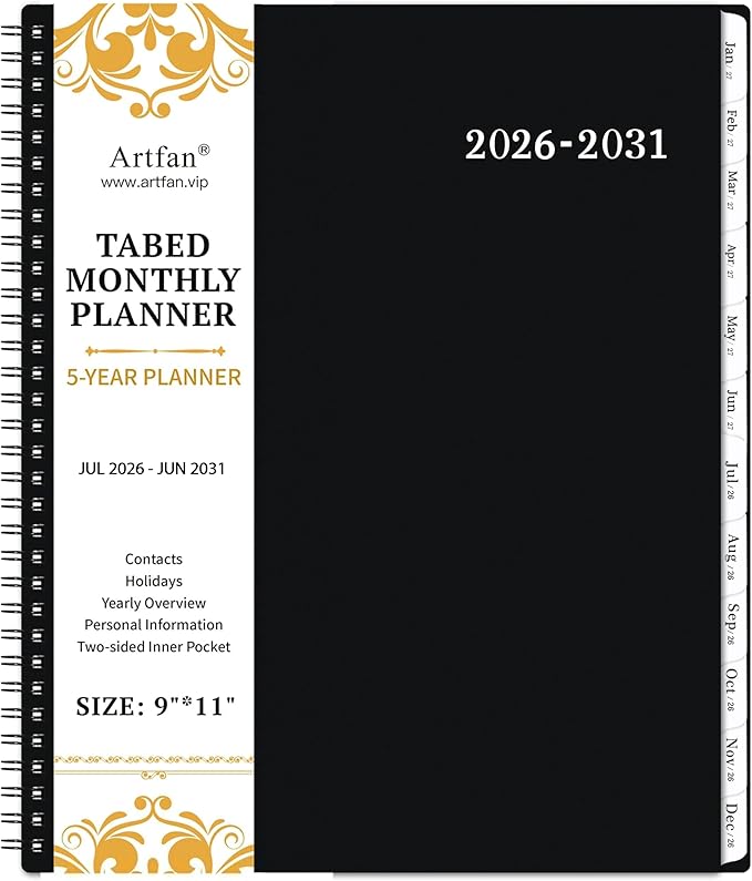 2026-2031 Monthly Planner/Calendar - 5 Year Monthly Planner, Jul. 2026 - Jun. 2031, 9" x 11", 5 Year Calendar Double-Side Pocket + Durable Polypropylene Cover