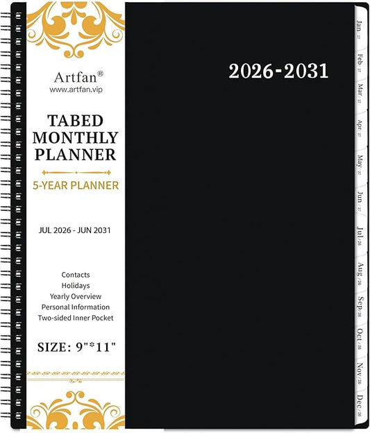 2026-2031 Monthly Planner/Calendar - 5 Year Monthly Planner, Jul. 2026 - Jun. 2031, 9" x 11", 5 Year Calendar Double-Side Pocket + Durable Polypropylene Cover