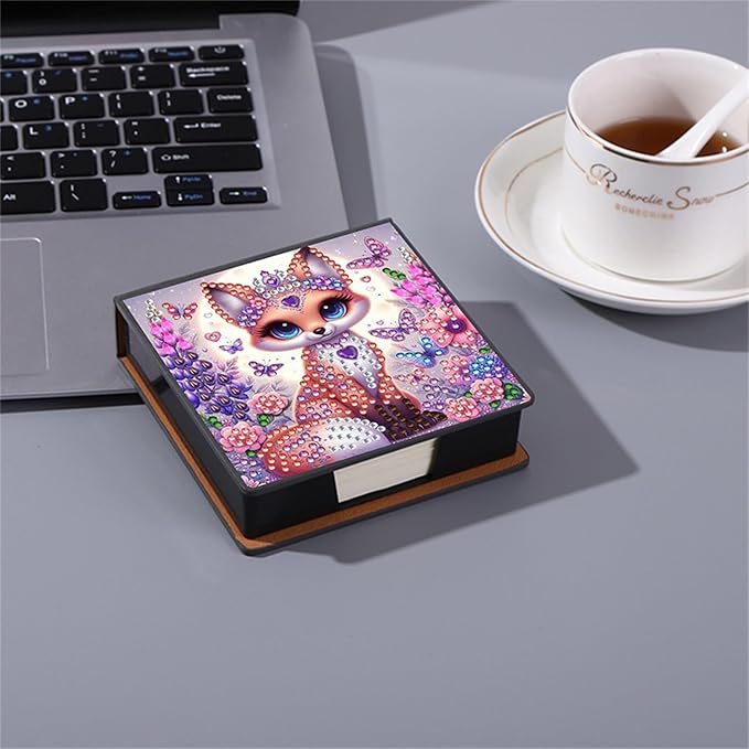 Fox Diamonds Painting Kit Note Box,Animal Memo Paper Storage Box Diamond Art,Sticky Note Holder Diamond Art,Diamond Painting Memo Pad For Office Desk. (Fox)