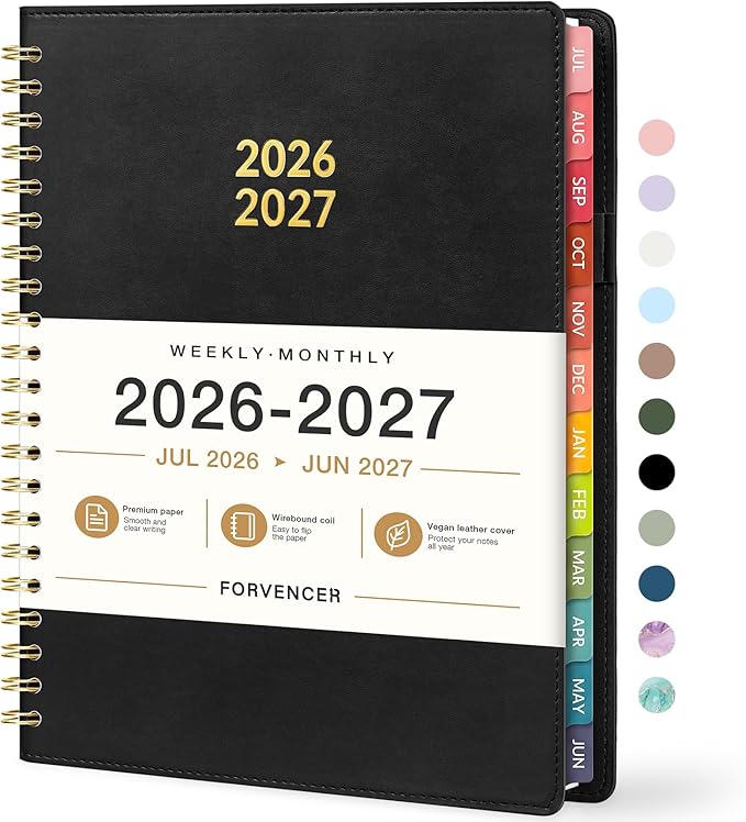 Forvencer Planner 2026-2027, Academic Planner Weekly & Monthly, Vegan Leather Cover Calendar Planner, July 2026 - June 2027, 8.5" x 11", Daily Agenda with Tabs, Student Teacher Planning Organizer