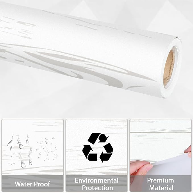 Qyeahkj White Wood Bulletin Board Paper Roll Wood Grain Bulletin Board Background Paper Fade Resistant Rustic Classroom Decoration Poster Craft Home Wall Education Decor Supplies 17.7in x 20ft