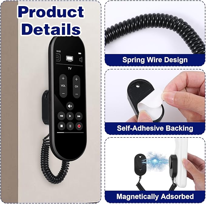 2Pcs Magnetic Remote Leash Control Holder with Spring Ropes Safely Secure TV Remotes & Small Items Retractable Anti-lost Rope Organizer with Adhesive for Projector TV Air Conditioner Remotes