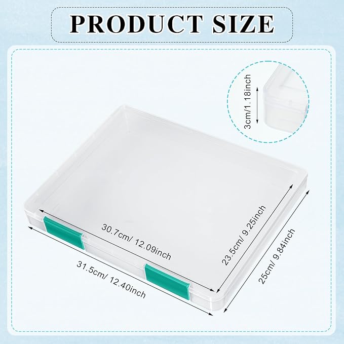PerKoop 6 Pcs Clear Paper Storage Box A4 Plastic File Box Document Paper Organizer Storage Board Game Project Cases Containers with Buckle for Craft, Magazine(12.4 x 9.84 x 1.18 Inches,Dark Green)