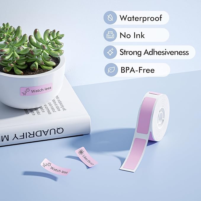 NIIMBOT Label Maker Tape for D11/D110/D101 Label Maker, 12 x 40 mm (0.47'' x 1.57'') for Home Office Labeling Tape Replacement, Pink