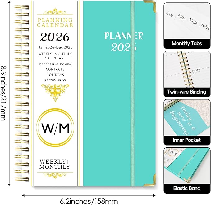 2026 Planner, Weekly and Monthly Academic Year 2026 Calendar(January 2026- December 2026), Agenda Book for School Stuedent, Teacher, Home, Office (Lake Blue(JAN2026-DEC2026))