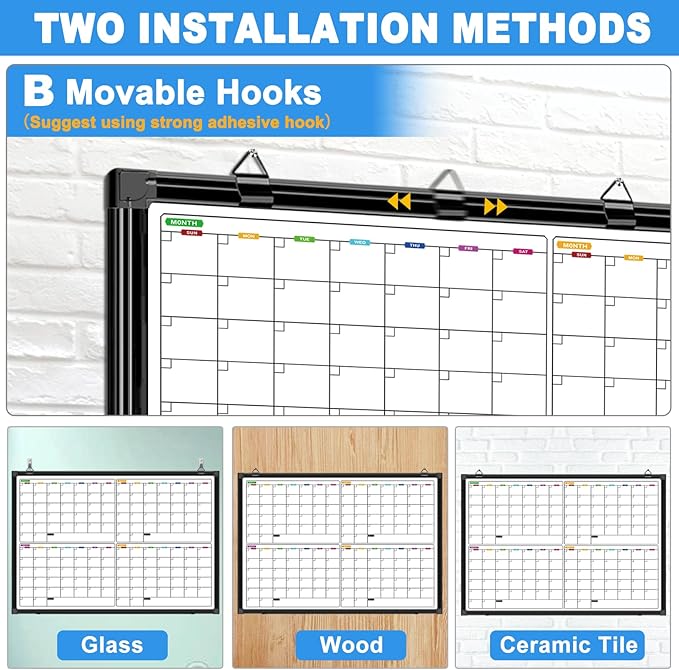 4 Month Dry Erase Calendar for Wall 36" x 24", Magnetic Calendar Whiteboard with Black Aluminum Frame, Magnetic White Board Calendars for Office Home and School