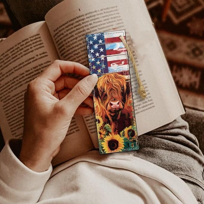 Bookmarks for Women Teacher Cow American Flag Sunflower Bookmarks for Women Readers Book Lovers Page Markers for Students Teachers Reading