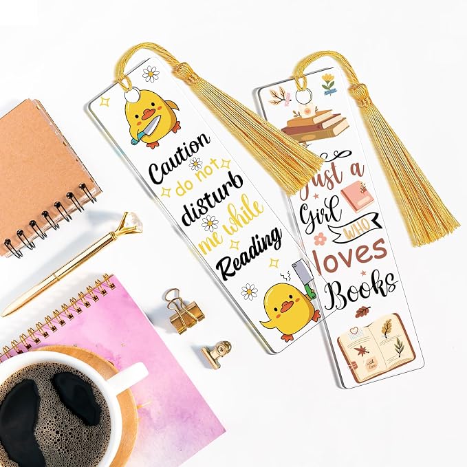 AFRITEE Blank Acrylic Bookmark Stickers - 24 Pcs Funny Theme Black Cat UV DTF Bookmark Sticker Gifts for Women Book Lovers, Cute Duck Bow Double-Sided Sticker DIY Blank Placeholder Creative Decoration