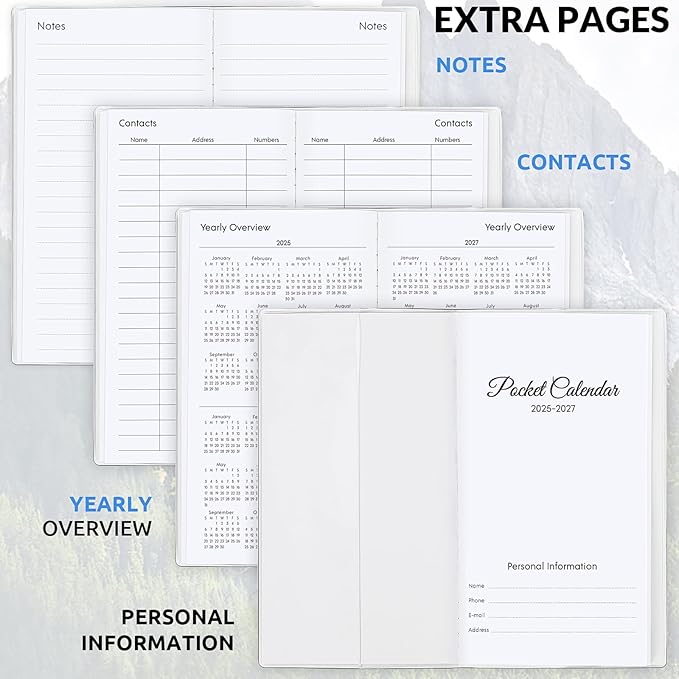 KONVINIT Pocket Calendar 2025-2027, Monthly Planner 2025-2027 - 3.7" x 6.7" - Runs from July 2025 Until December 2027, 2026 Pocket Calendar with PVC Cover for Organizing & Planning