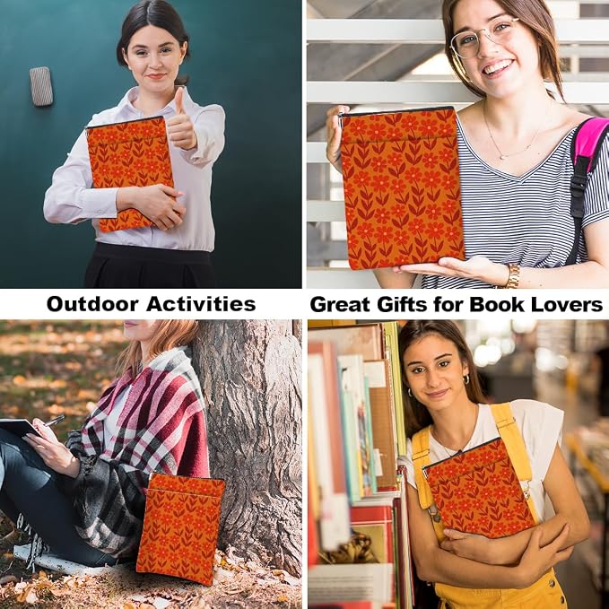 Book Sleeve Book Lovers Gifts Waterproof Books Pouch Protector Cover Reading Accessories Gifts for Women Girls Bookworm Friend Reader Librarian Birthday Wedding Christmas, Aesthetic Red Floral