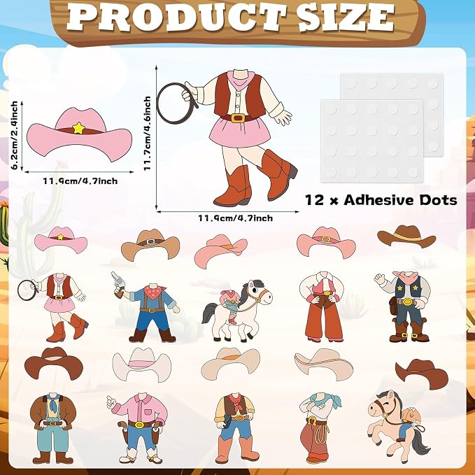 60pcs Western Theme DIY Cutouts Cowboy Cowgirl Hat Bulletin Board Decoration Set Wild Western Paper Cut-Outs Classroom Decor for Boy Girl DIY Photo Craft Kindergarten School Wall Door Supplies