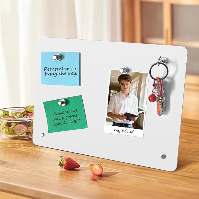 Magnetic Metal Display Bulletin Board, White, 4 Pack, 11x8 Inch | Horizontal Orientation, Includes 12 Magnets, For Memos Messages Photos, For Home School Kitchen Office