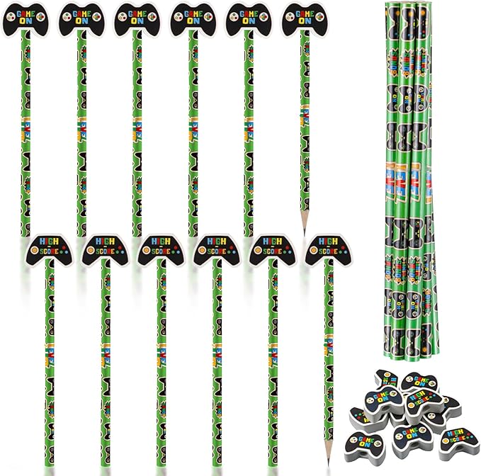 32 Pcs Video Game Pencil with Eraser Party Favors Gifts Gamer Controllers Pen Goodie Bag Fillers Theme Stationery Set for School Classrooms Exchange Reward Prizes Home Office School Supplies