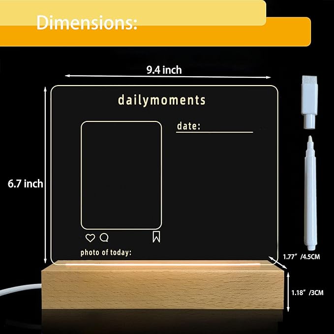 7 Color Rectangle Display Pedestal with Acrylic, 9.4" x 6.7" Led Note Board Best Gift for Mother'sDay/Father'sday/Birthday/Wedding/Anniversary