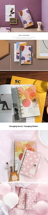 A6 A5 6-Holes Colorful PVC Cover Personal Organizer with Snap Button Closure File Folder for Loose Leaf Sheet Protectors Notebook Refill (Little Pink Daisy, A6 mini Set)