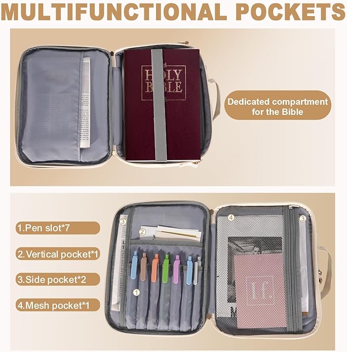 Bible Bag for Girls with 2 Separate Compartments, 600D Oxford Durable case, Fits up to 10.6” Bible, Floral Gift | Two Compartments