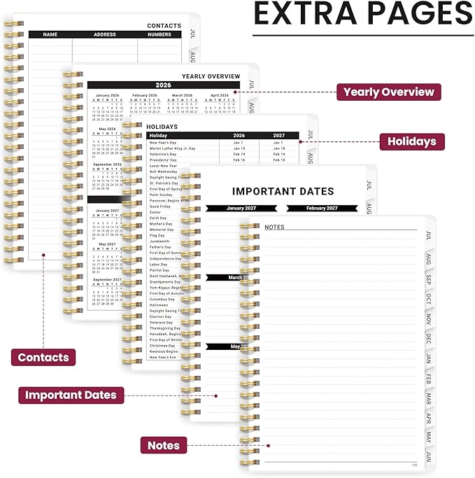 Planner 2026-2027, Monthly and Weekly Academic Planner July 2026 - June 2027, Hardcover Student Teacher Planning Agenda Calendar Book with Tabs, Perfect for Office School Supplies, A4 (8.5" x 11") - Painted Bloom