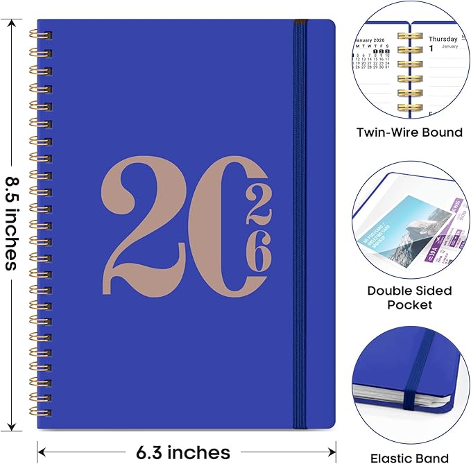 2026 Planner, Weekly and Monthly Calender Planner, Jan 2026 to Dec 2026, Hardcover 2026 Calendar Book with Tabs & Inner Pocket, Office Home School Supplies for Women & Men - A5 (6.3" x 8.5"), Royal Blue