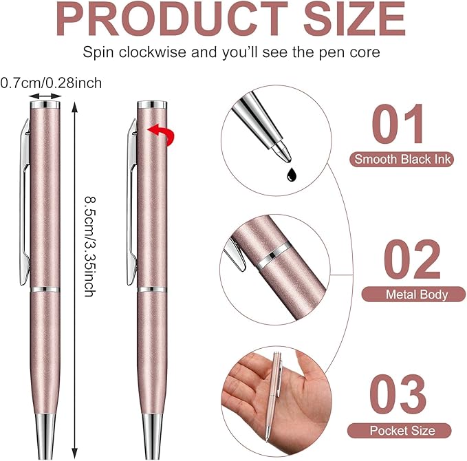 Chinco 16 Pcs Champagne Mini Pen 3 Inch Tiny Short Pen for Pockets Notebook Metal Small Ballpoint Bulk for Boss Notepads Notebooks Business Trip Office School Supplies
