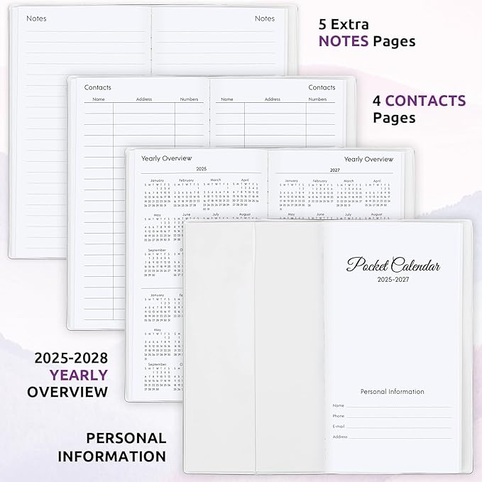 Pocket Calendar 2025-2027, Purse Monthly Planner - 3.7" x 6.7" - Runs from July 2025 Until December 2027, 2026 Pocket Calendar with Mountain PVC Cover for Office