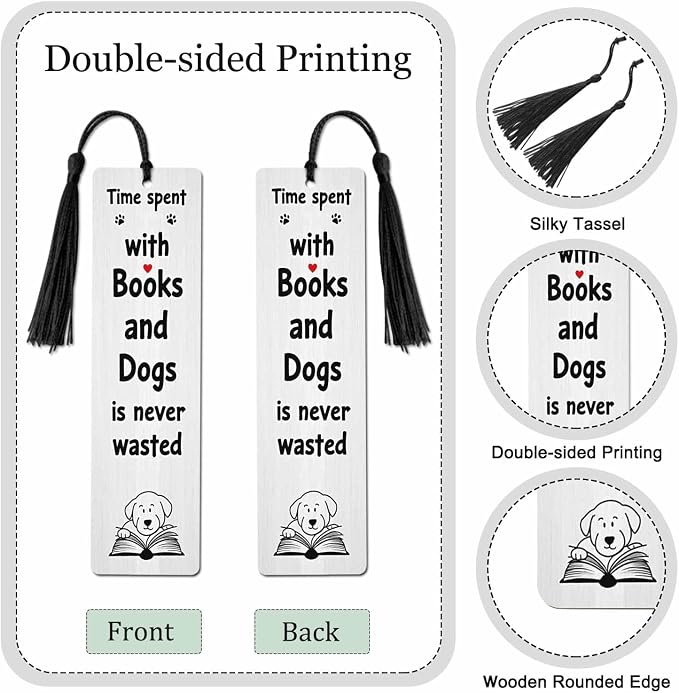 Puppy Reading Bookmarks 5 Pcs Spent Time with Books Wooden Bookmark with Tassels for Reading Book Lovers Gift Office School Readers Teacher