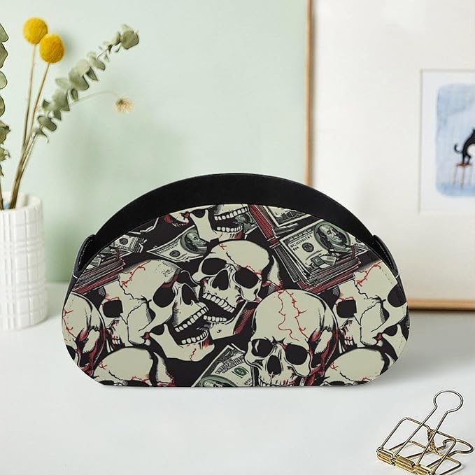 Skull Dollar Print Remote Control Holder Remote Organizer Storage Box for Multi-Media Controllers with 5 Compartments for Cosmetics Office Supplies