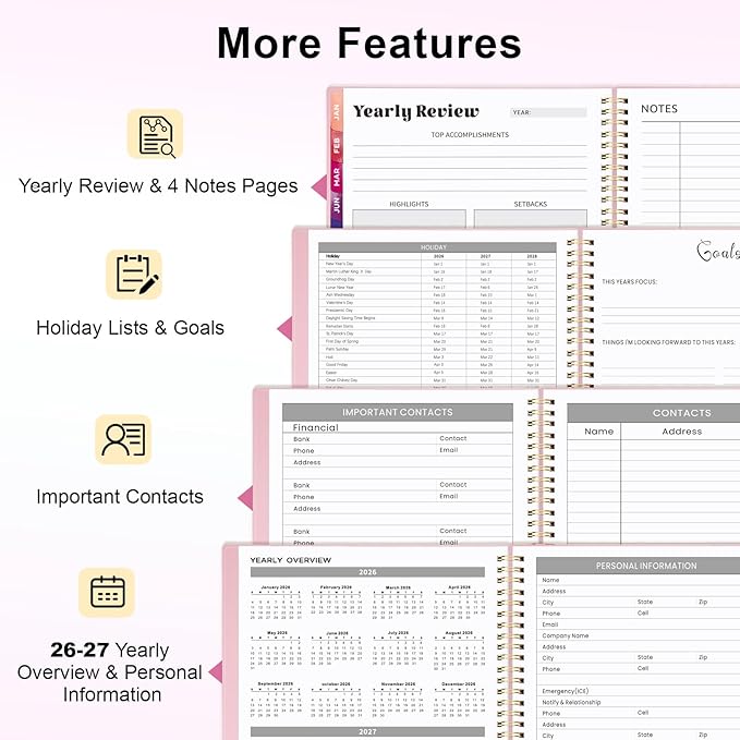 Oucaru 2026 Planner, Weekly and Monthly Planning Calendar, Jan 2026 - Dec 2026, 8.5" x 11", Spiral Bound, 12 Habit Trackers & Monthly Tabs, 2 Storage Pockets, Perfect for Office Home School Supplies