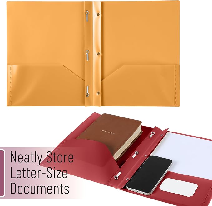 Mr. Pen- Translucent Plastic Folders with Pockets and Prongs, 5 Pack, Colorful, Letter Size, Flexible Plastic Folders with Prongs & Card Slot