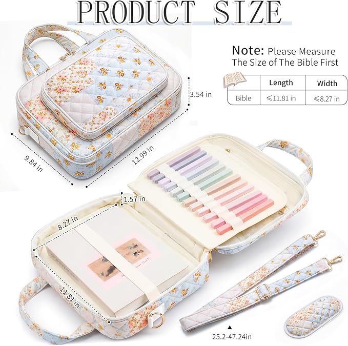 Bible Bag for Women, Large Bible Cover Case with Study Supplies,Girls Carrying Case with Highlighters, Pens, Bible Tabs, Sticky Notes, Christian Gifts for Girls, Mom, Easter Mothers Day Religious Gift