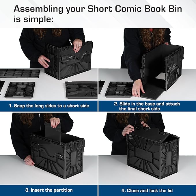 BCW Comic Bin, Black - Holds 150 Comics, Acid Free Storage and Organizer, Heavy Duty Plastic, Stackable, Includes Partition